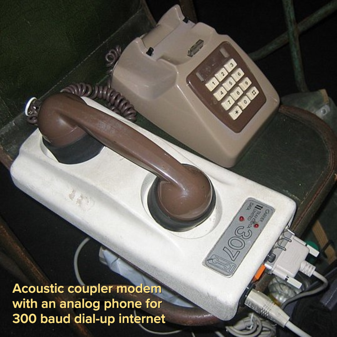 Acoustic coupler modem with analogue phone for 300 baud dial-up internet  ​