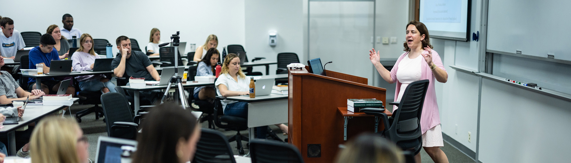 A Tulane professor teaches class