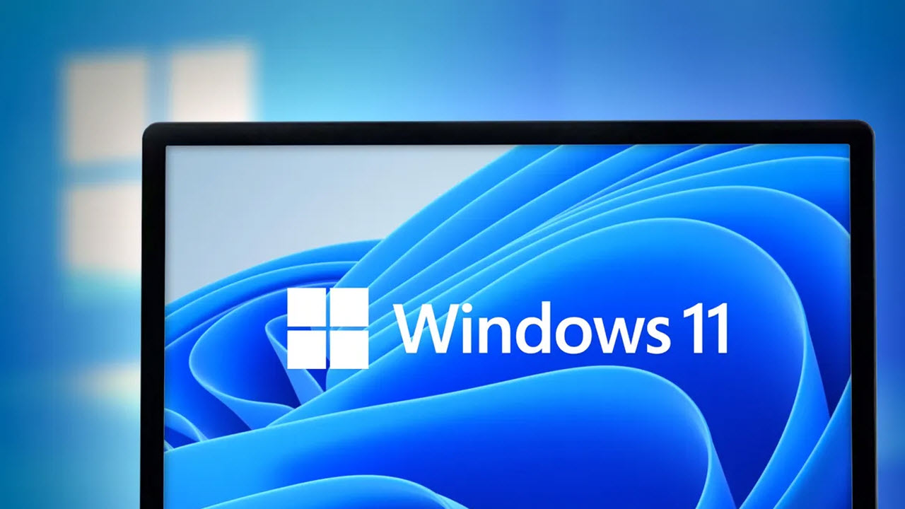 Windows 11 logo on a laptop screen