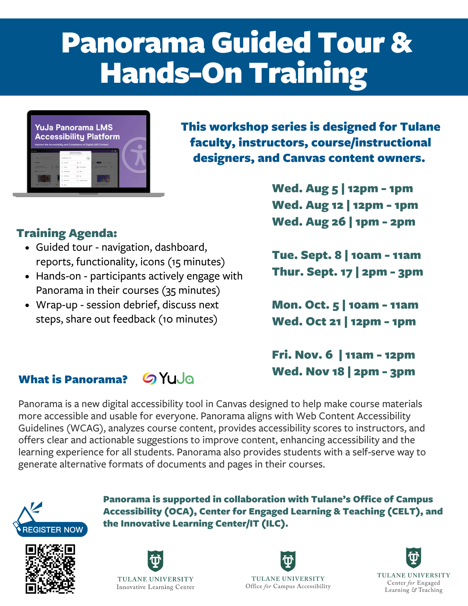 Graphic: Panorama Guided Tour &amp; Hands-On Training workshop details.