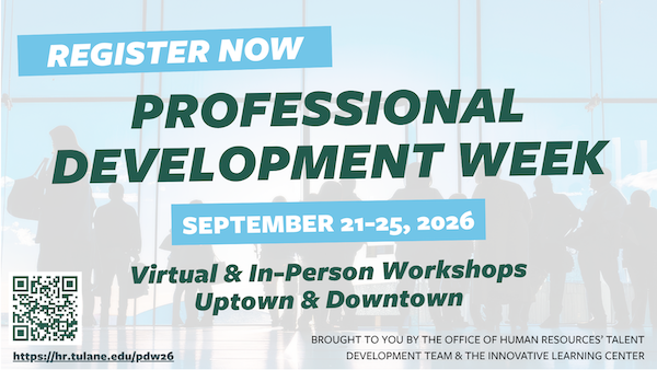 Graphic: Professional Development Week, September 21-25, 2026. Virtual &amp; in-person workshops.