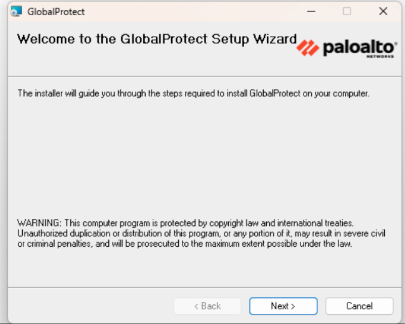 Setup Wizard window from Paloalto