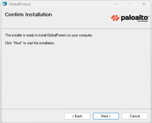 "Confirm installation" window from Paloalto