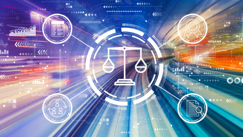 colorful starburst showing scales of justice