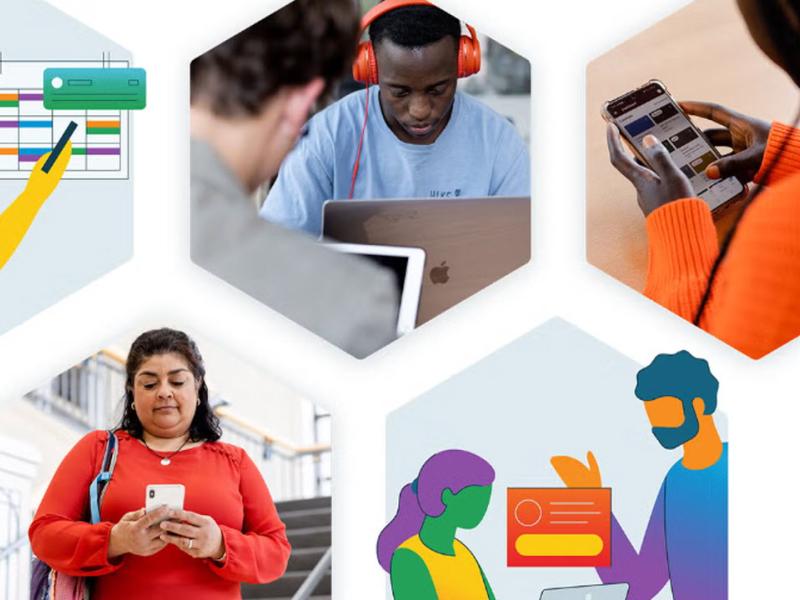 decorative image with people using technology